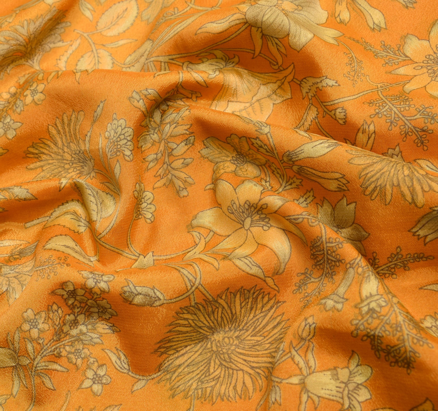 Sushila Vintage Orange Art Silk Saree Hand Embroidere Kantha Sequins Sari Fabric