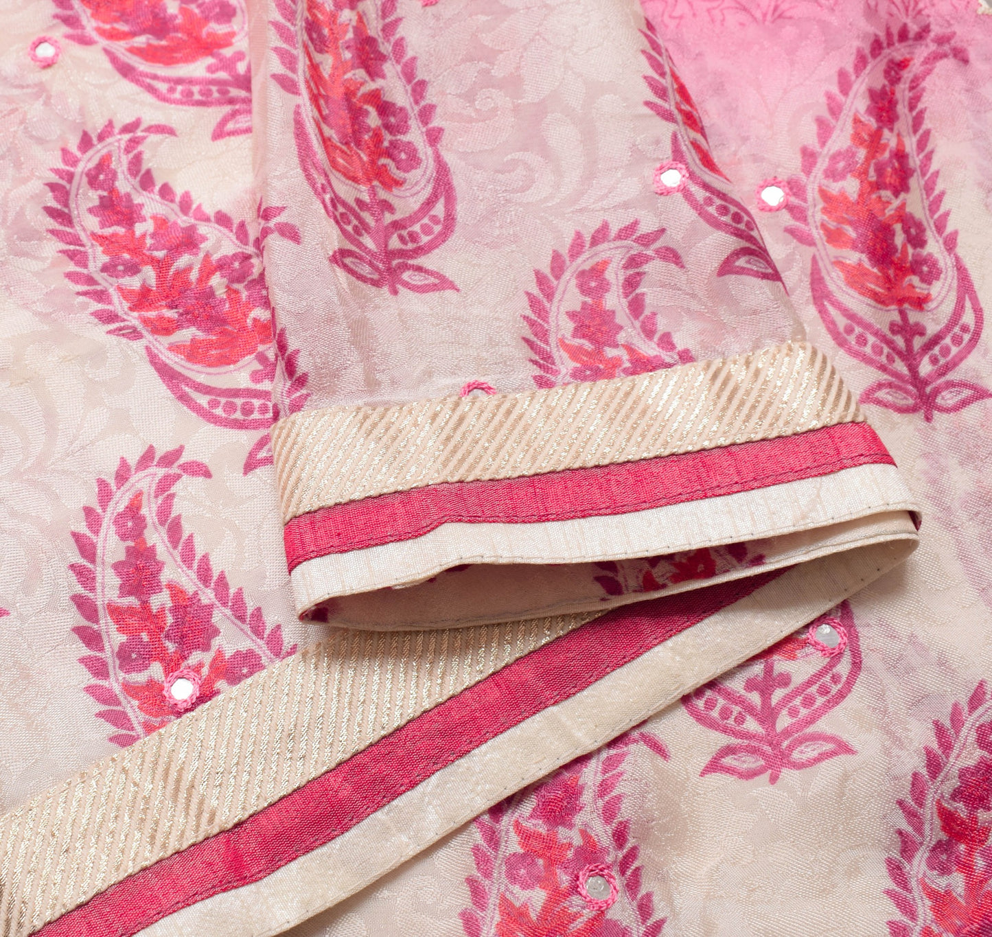 Sushila Vintage Pink Pure Viscose Saree Trending Mirror Work Soft Sari Fabric