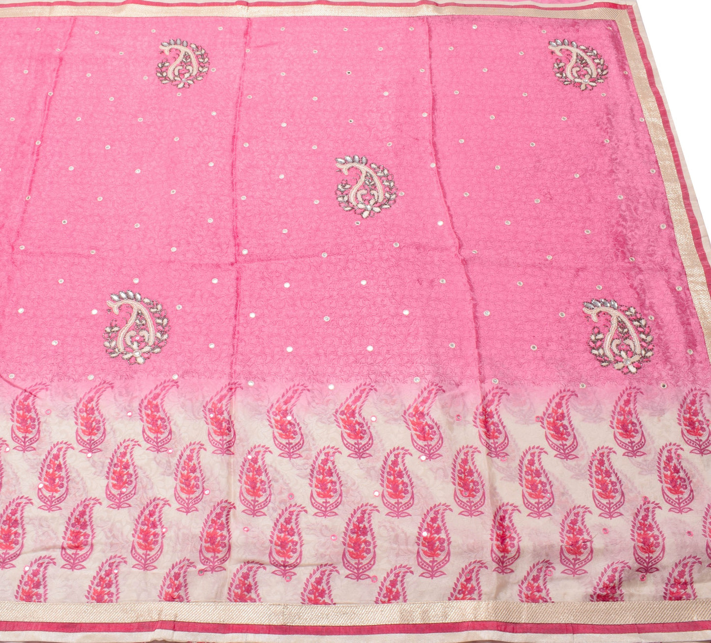 Sushila Vintage Pink Pure Viscose Saree Trending Mirror Work Soft Sari Fabric
