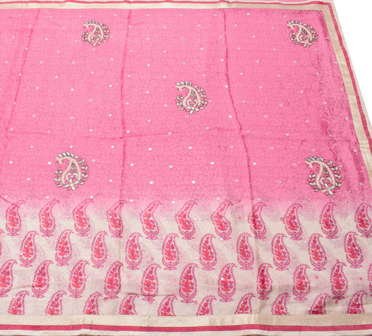 Sushila Vintage Pink Pure Viscose Saree Trending Mirror Work Soft Sari Fabric
