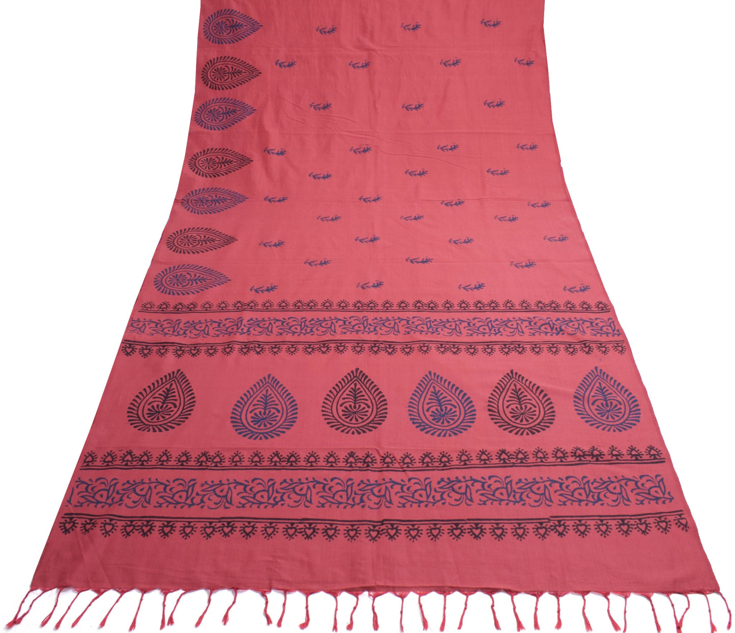 Sushila Vintage Maroon Saree 100% Pure Cotton Hand Block Printed Sari Fabric
