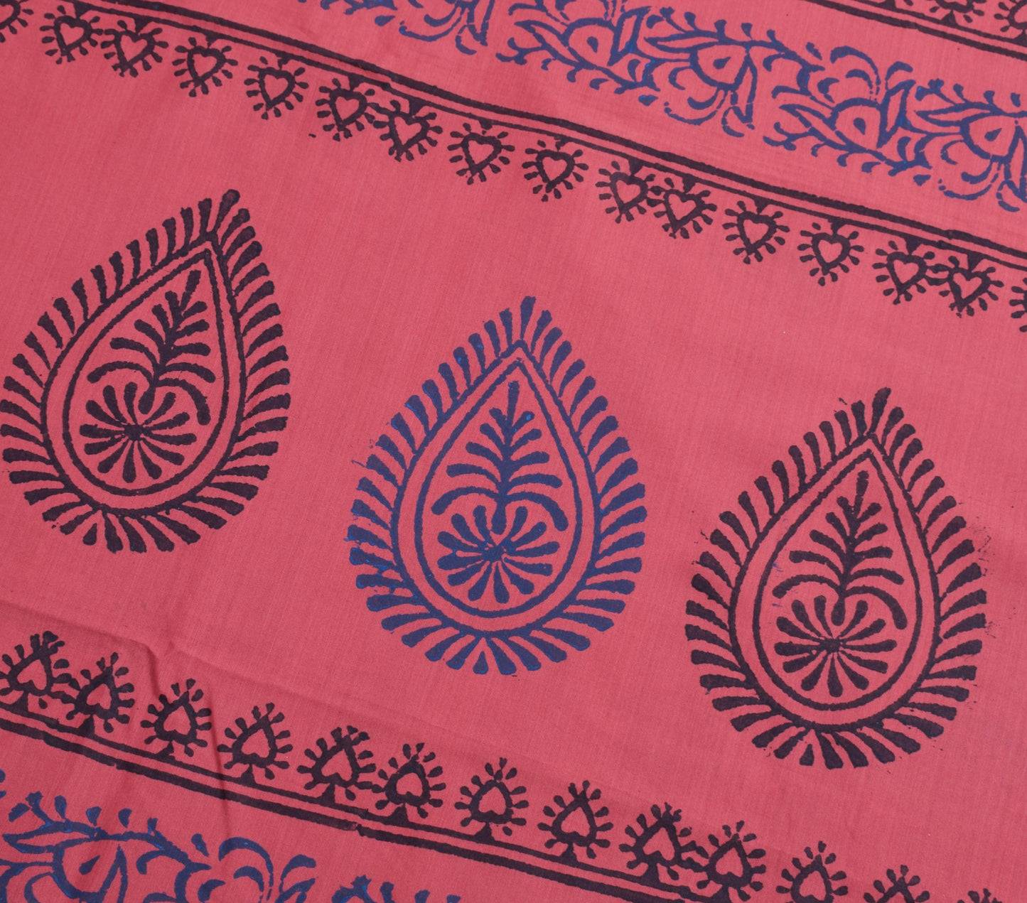 Sushila Vintage Maroon Saree 100% Pure Cotton Hand Block Printed Sari Fabric