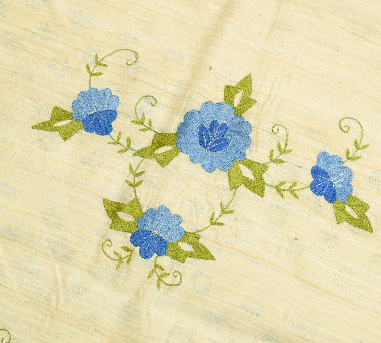 Sushila Vintage Tussar Ghicha Silk Saree Hand Block Printed Cream Sari Fabric