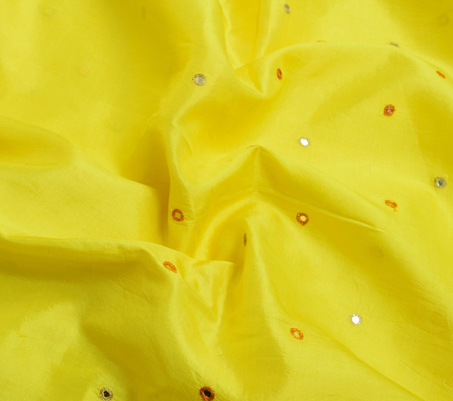 Sushila Vintage Yellow Saree Pure Silk Patch With Mirror Work Soft Sari Fabric