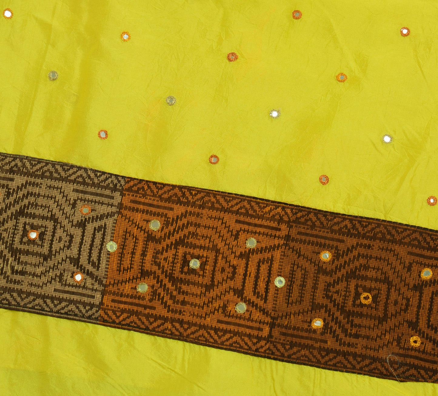 Sushila Vintage Yellow Saree Pure Silk Patch With Mirror Work Soft Sari Fabric