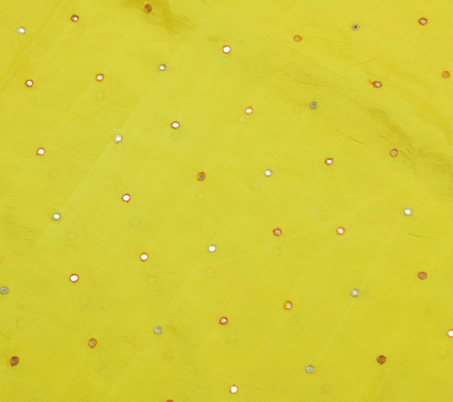 Sushila Vintage Yellow Saree Pure Silk Patch With Mirror Work Soft Sari Fabric