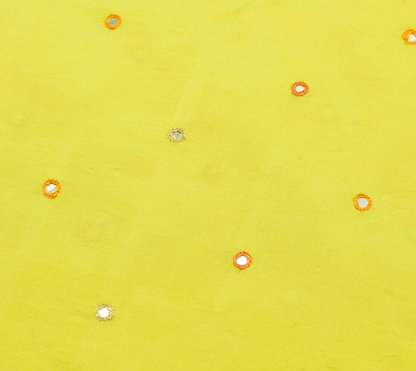 Sushila Vintage Yellow Saree Pure Silk Patch With Mirror Work Soft Sari Fabric