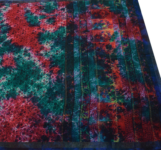 Sushila Vintage Multi-Color Tie-Dye Saree 100% Pure Georgette Silk Sari Fabric