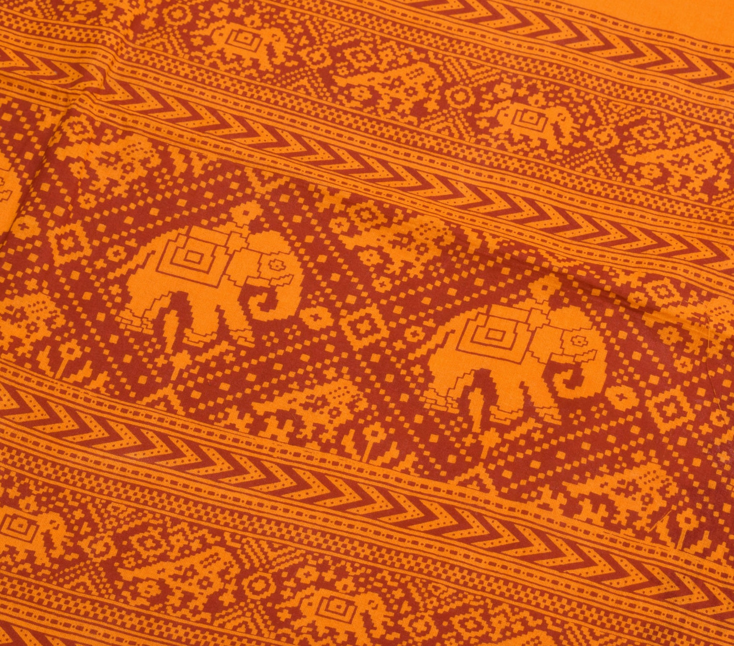Sushila Vintage Bright Orange Saree 100% Pure Cotton Patola Print Sari Fabric