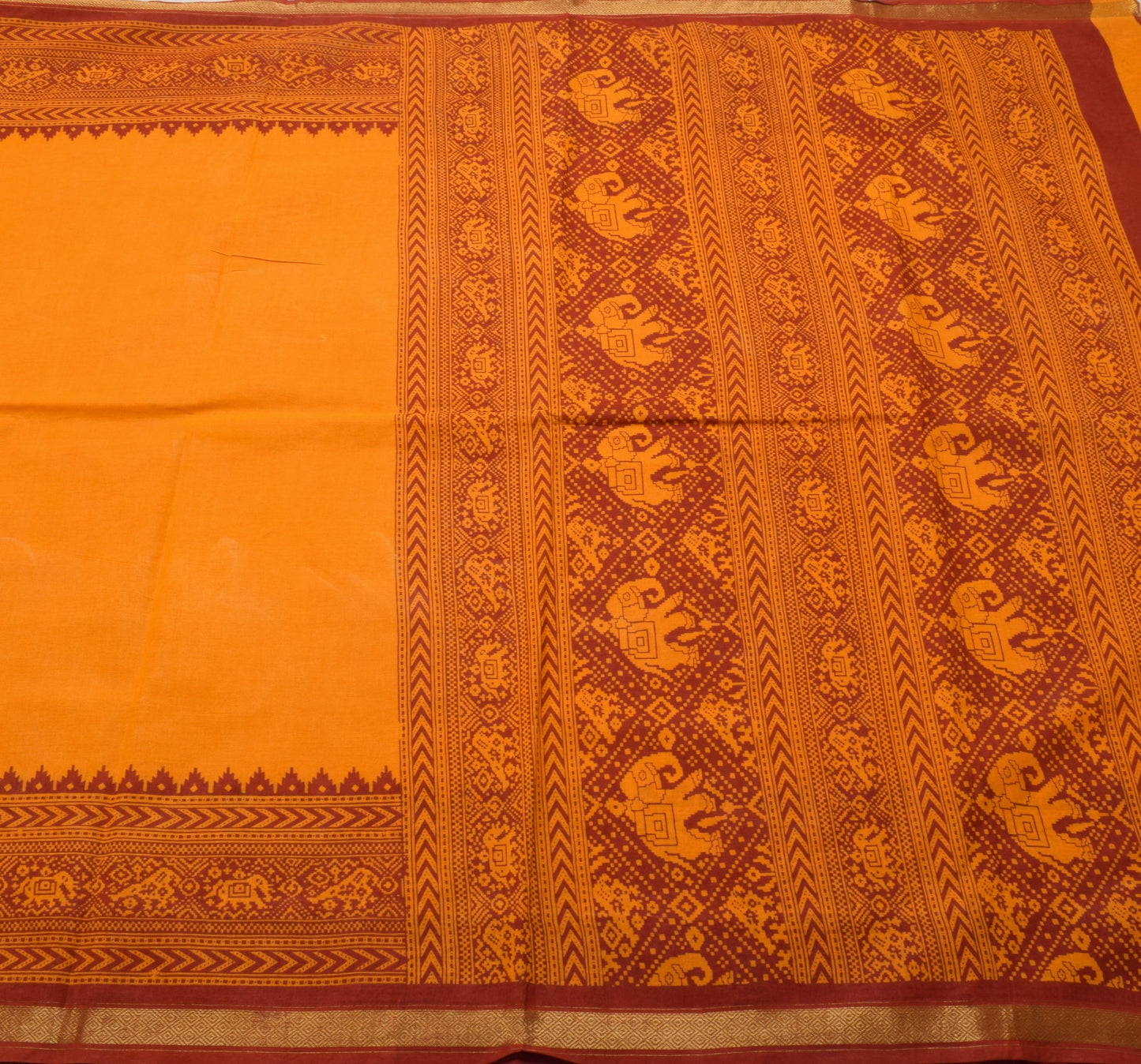 Sushila Vintage Bright Orange Saree 100% Pure Cotton Patola Print Sari Fabric