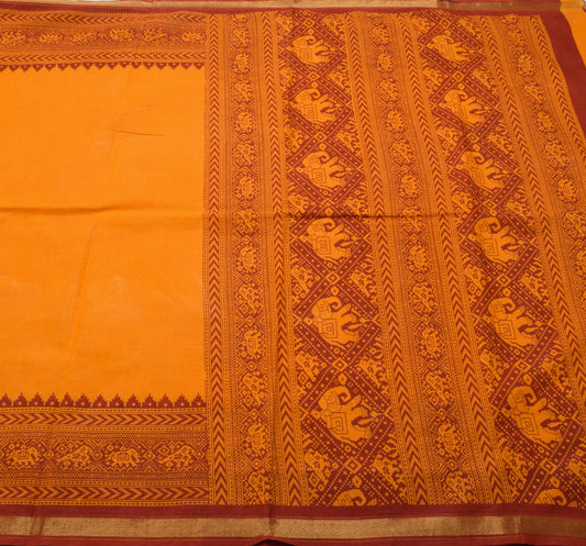 Sushila Vintage Bright Orange Saree 100% Pure Cotton Patola Print Sari Fabric