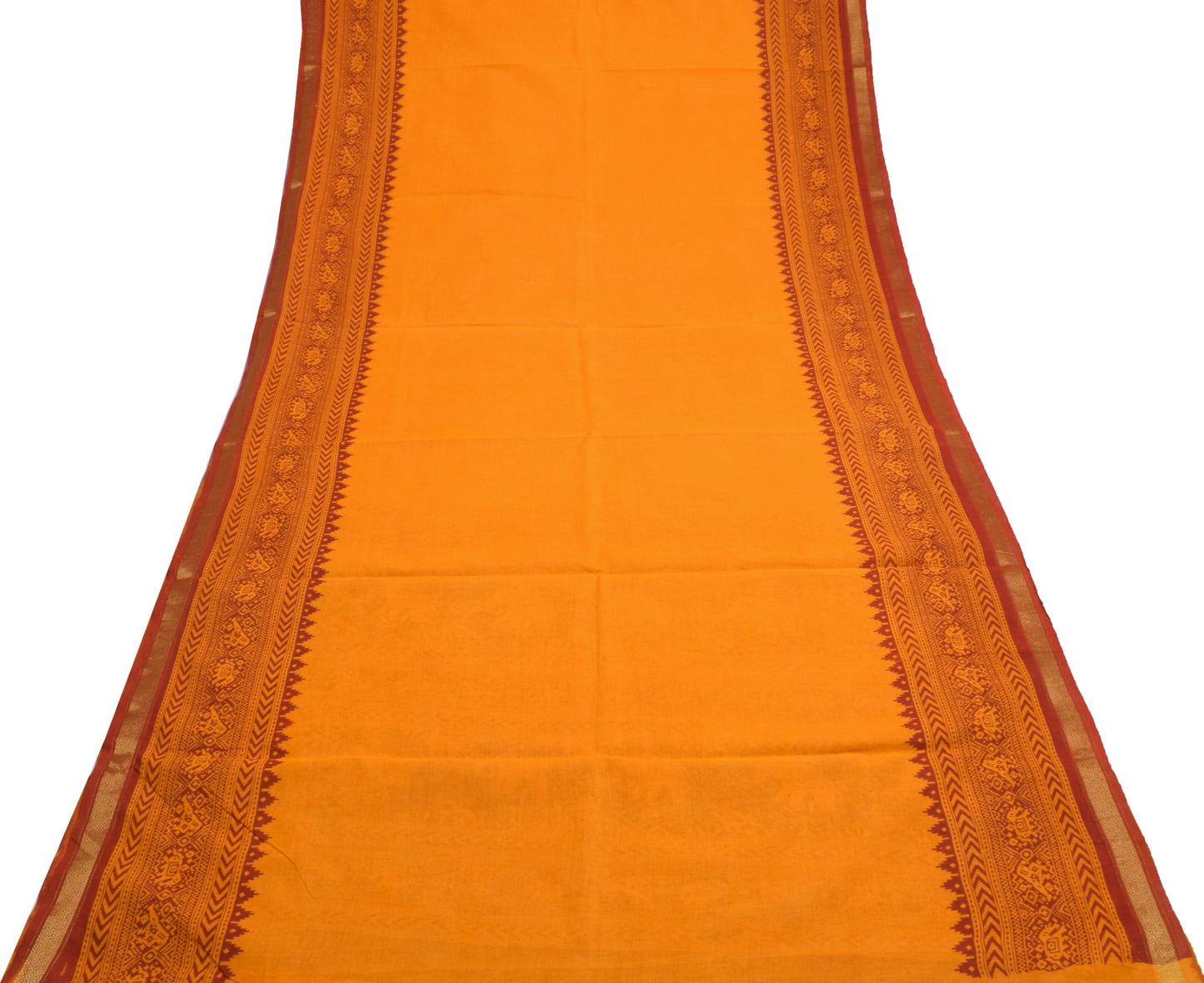 Sushila Vintage Bright Orange Saree 100% Pure Cotton Patola Print Sari Fabric