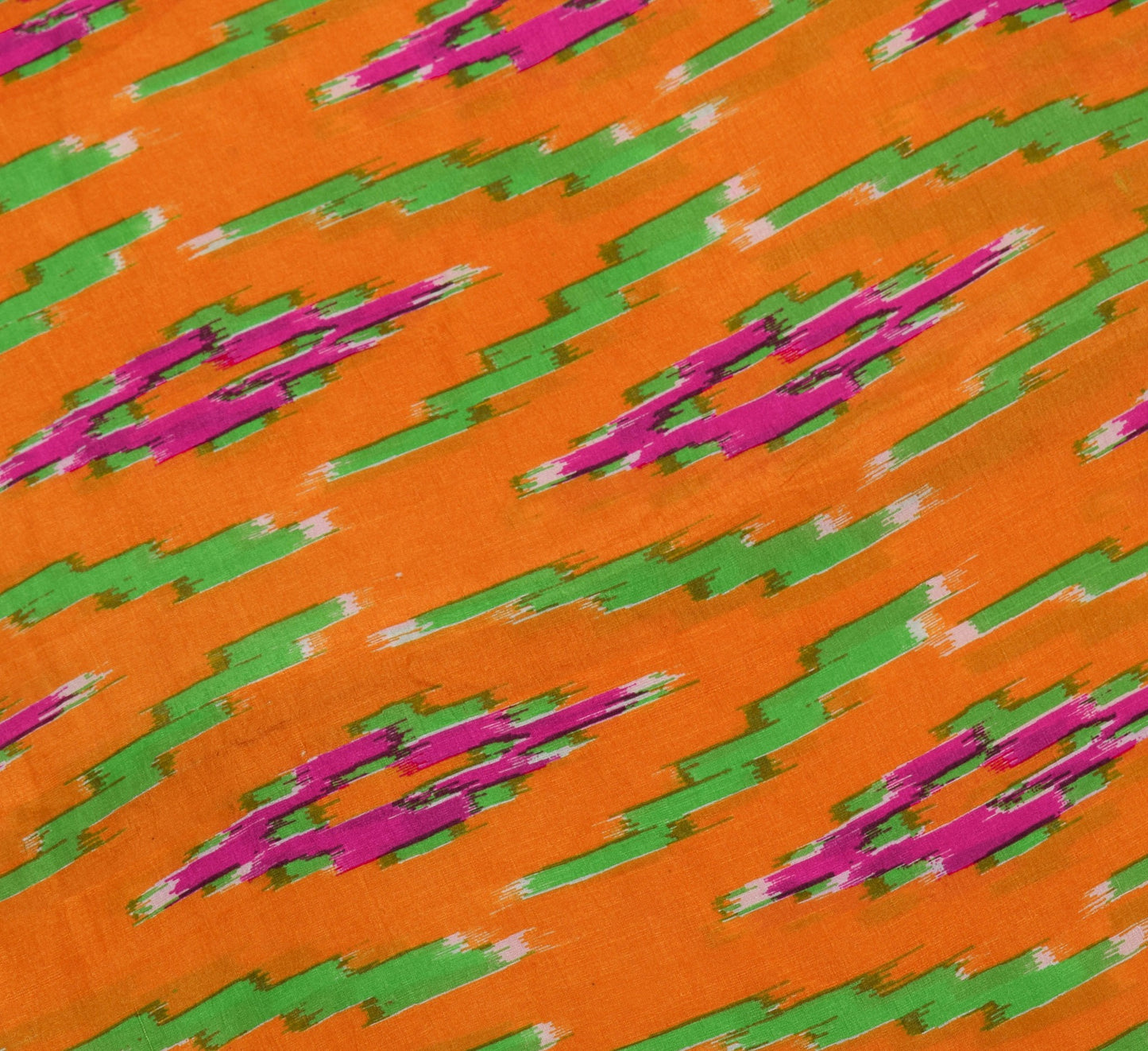 Sushila Vintage Orange Saree  Pure Silk Ikat Print Woven Border Soft Sari Fabric