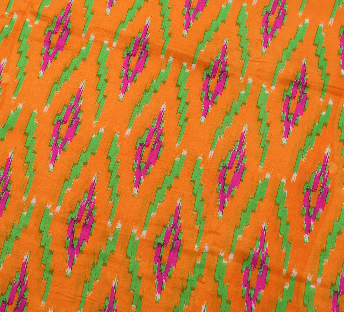 Sushila Vintage Orange Saree  Pure Silk Ikat Print Woven Border Soft Sari Fabric