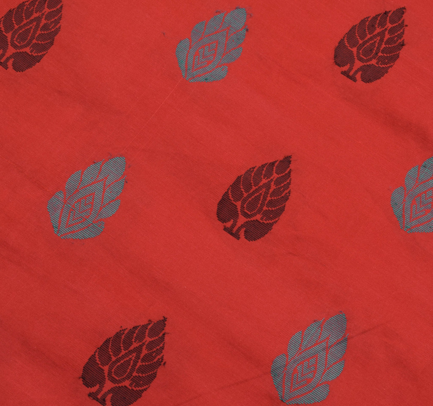 Sushila Vintage Red Saree Woven border Rudraksh motifs Pure Cotton Sari Fabric
