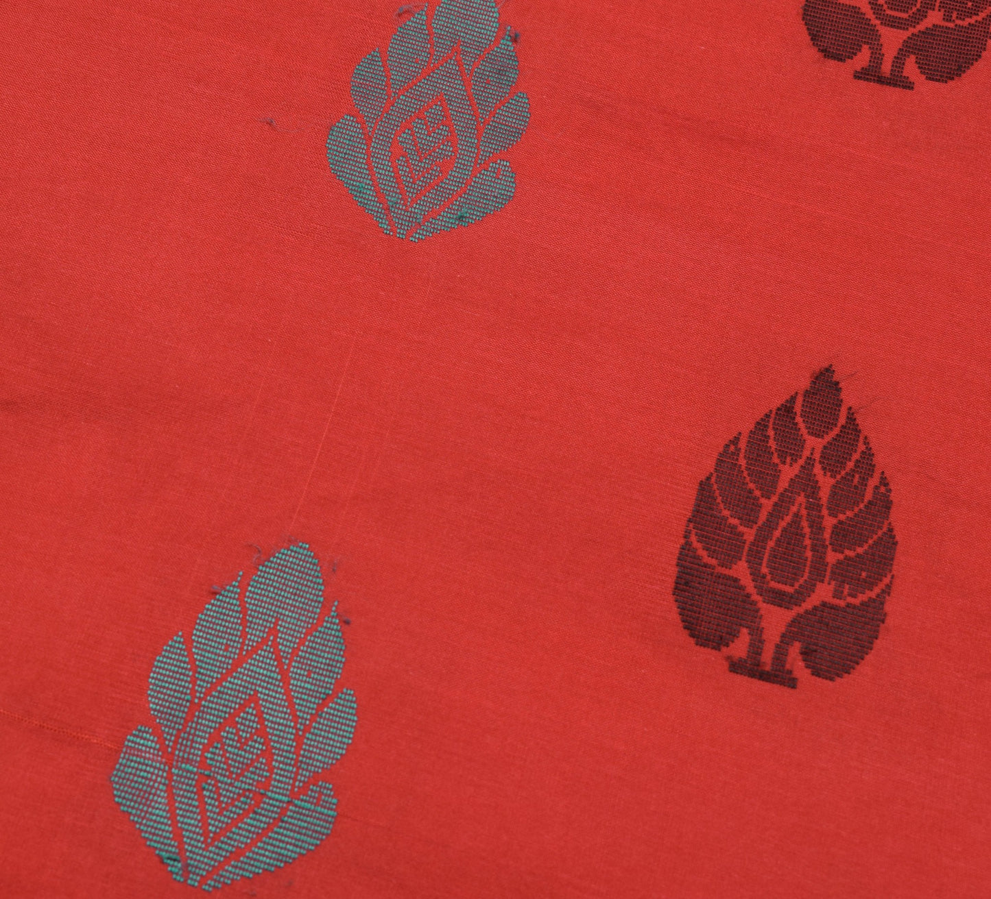 Sushila Vintage Red Saree Woven border Rudraksh motifs Pure Cotton Sari Fabric