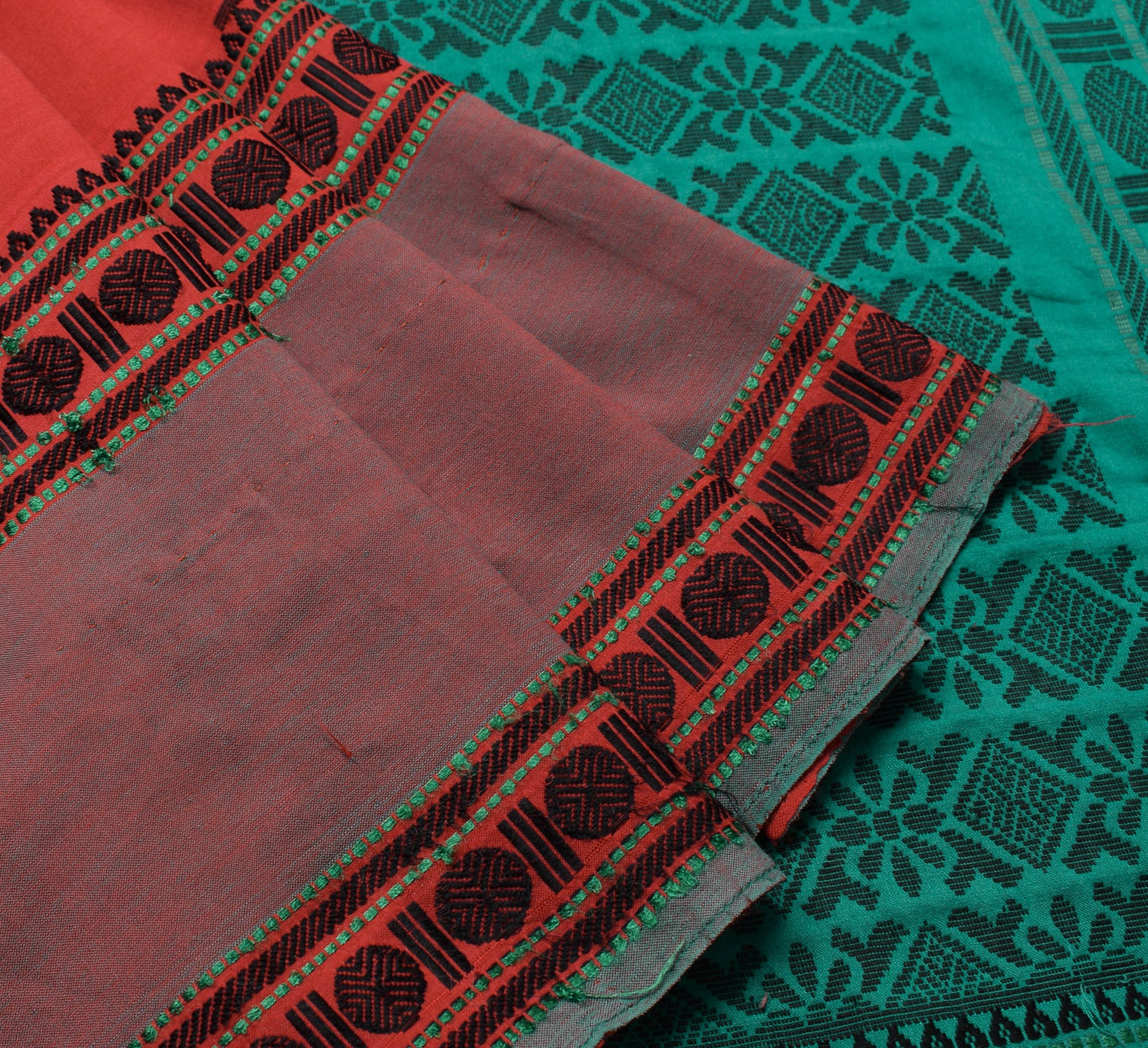 Sushila Vintage Red Saree Woven border Rudraksh motifs Pure Cotton Sari Fabric
