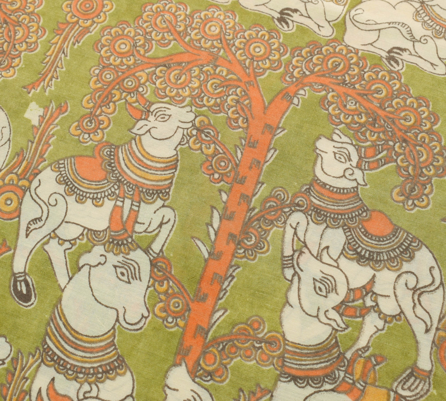Sushila Vintage Green Saree Handmade kalamkari Animal Printed Soft Sari Fabric