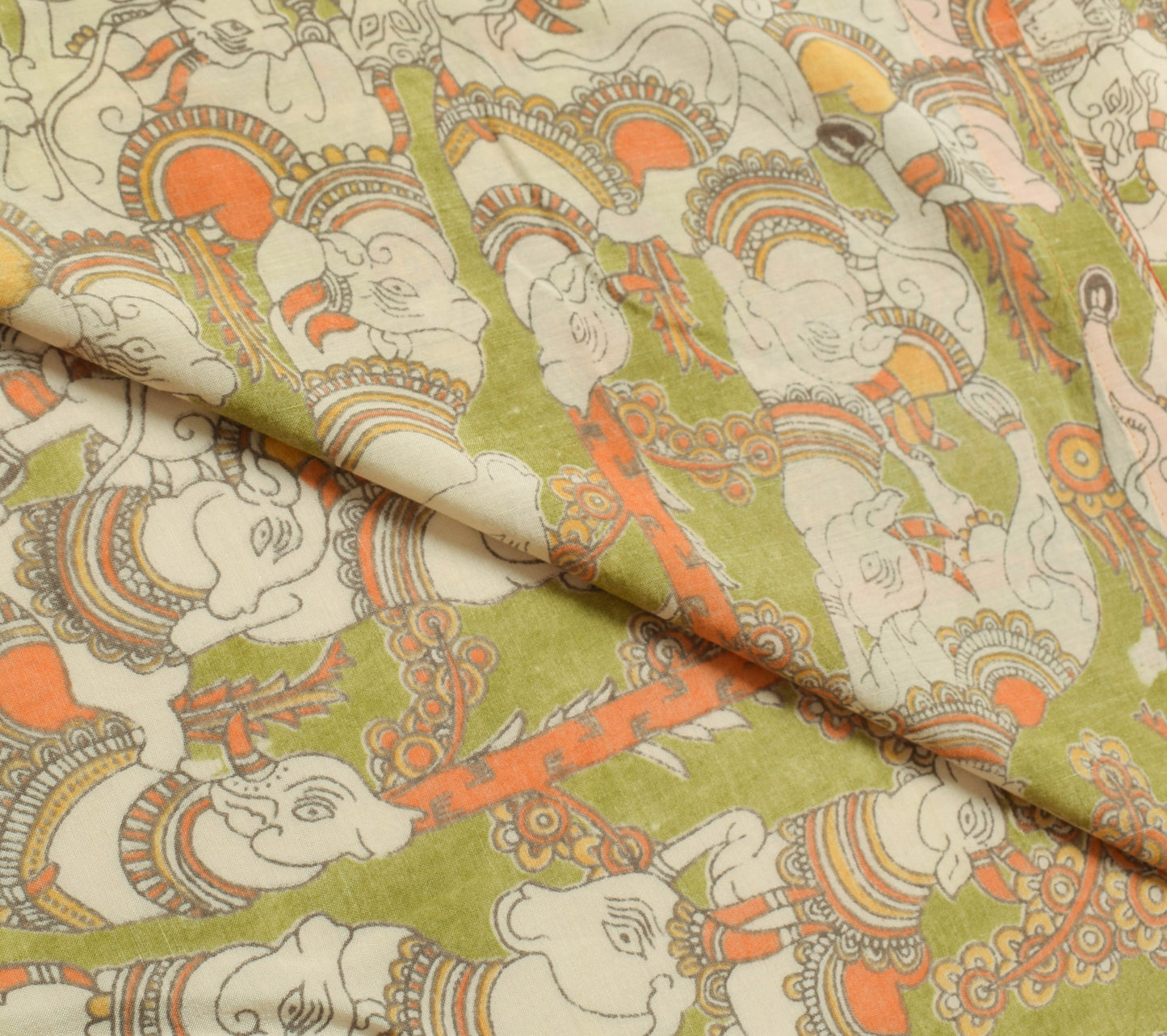 Sushila Vintage Green Saree Handmade kalamkari Animal Printed Soft Sari Fabric