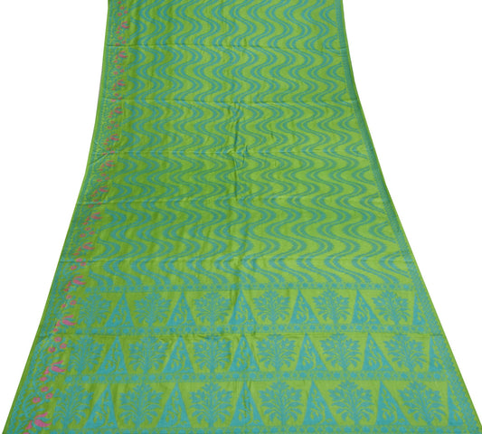 Sushila Vintage 100%Pure Tussar Silk Saree Green Laheriya Woven Soft Sari Fabric