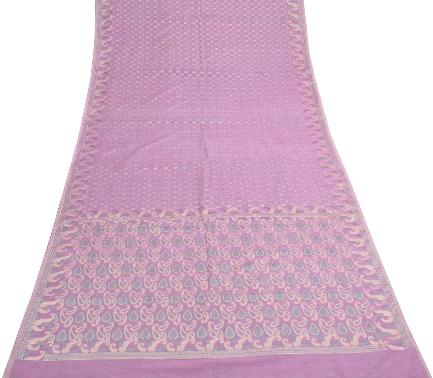 Sushila Vintage Lavender Saree Art Silk Paisley Banarasi Woven Sari Dress Fabric