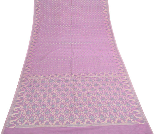 Sushila Vintage Lavender Saree Art Silk Paisley Banarasi Woven Sari Dress Fabric