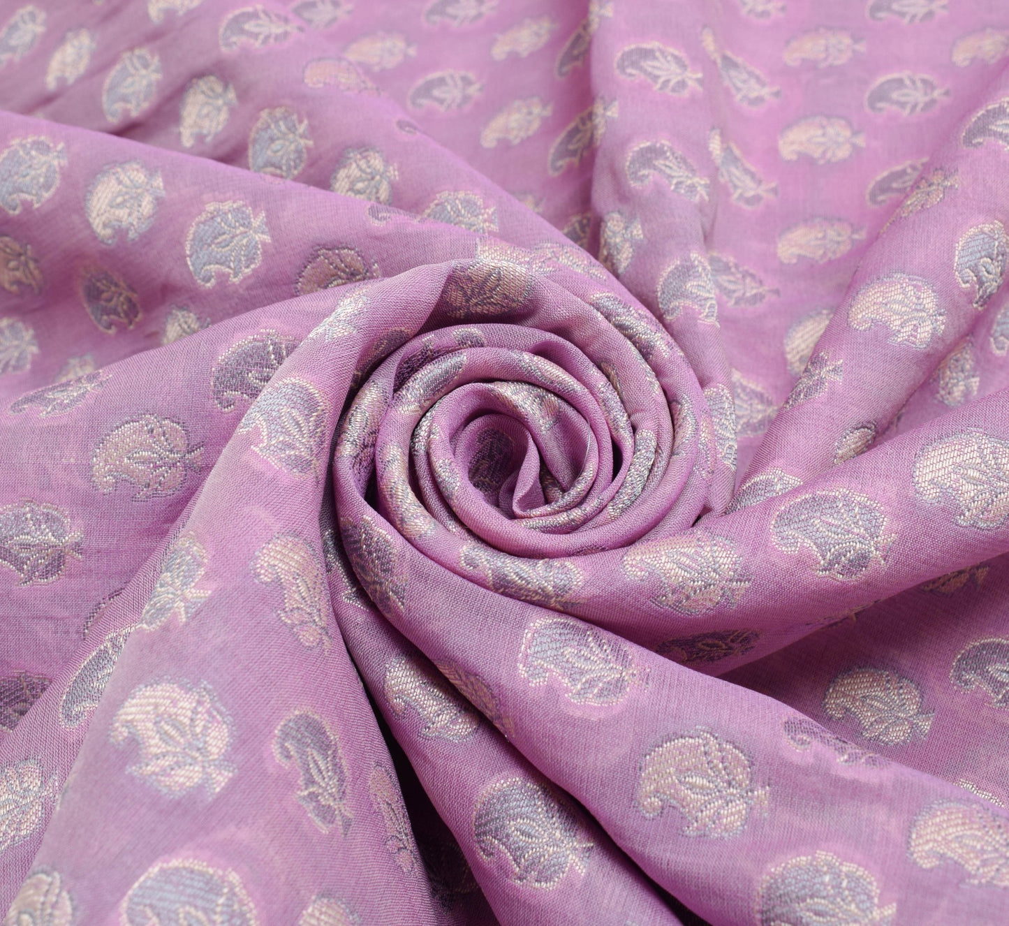 Sushila Vintage Lavender Saree Art Silk Paisley Banarasi Woven Sari Dress Fabric