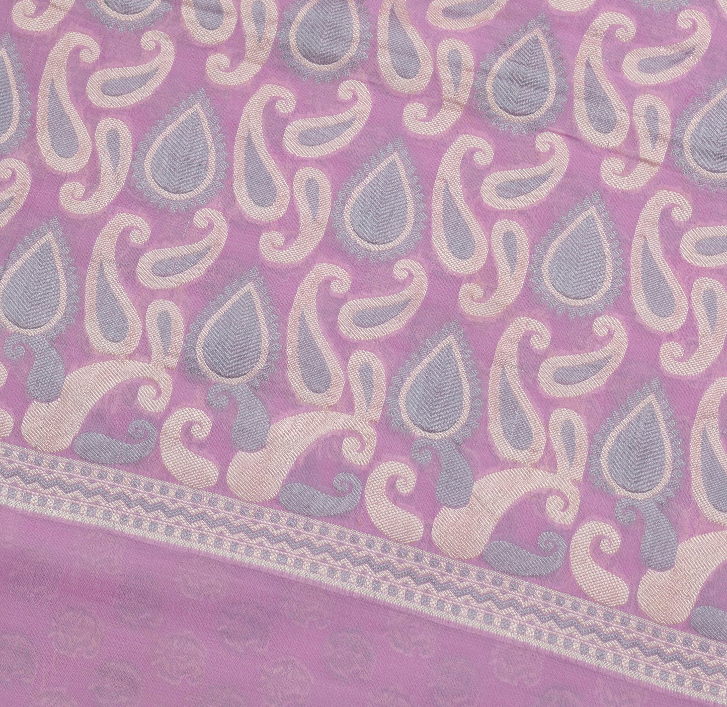Sushila Vintage Lavender Saree Art Silk Paisley Banarasi Woven Sari Dress Fabric