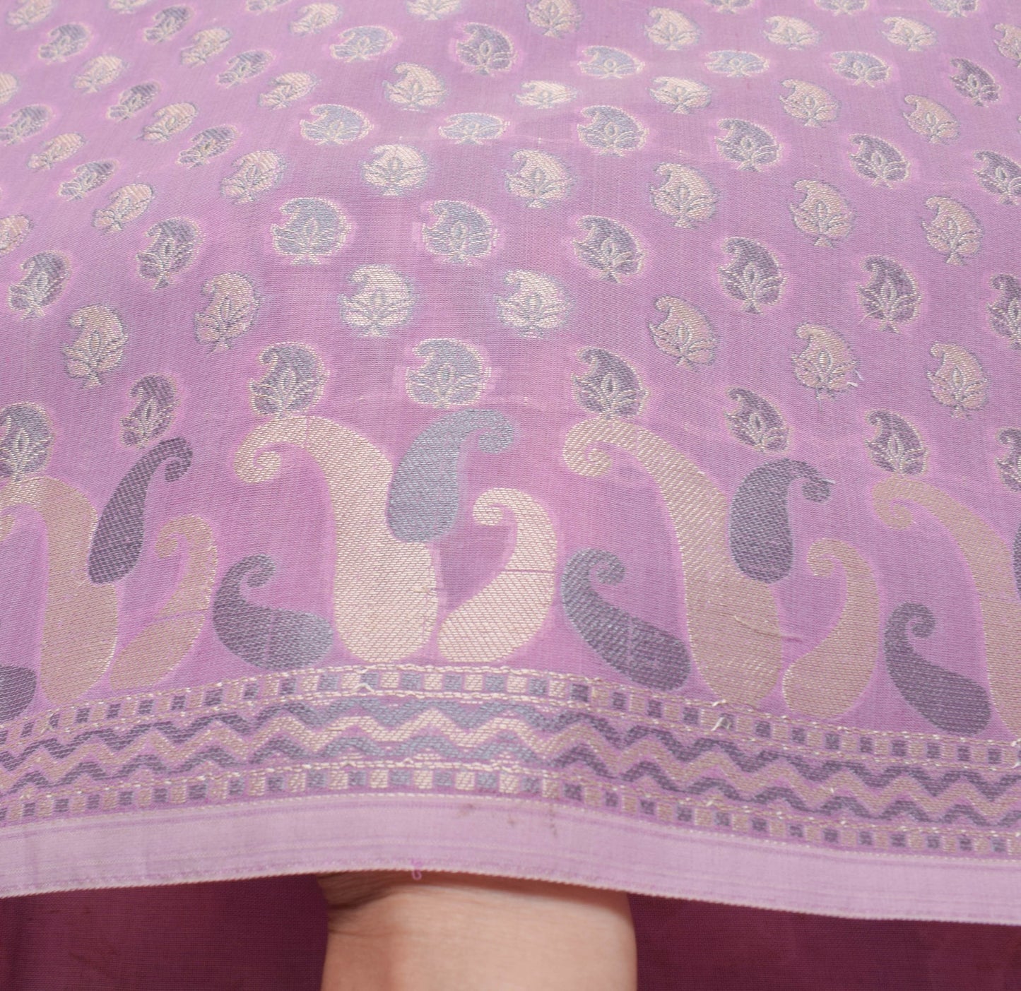 Sushila Vintage Lavender Saree Art Silk Paisley Banarasi Woven Sari Dress Fabric