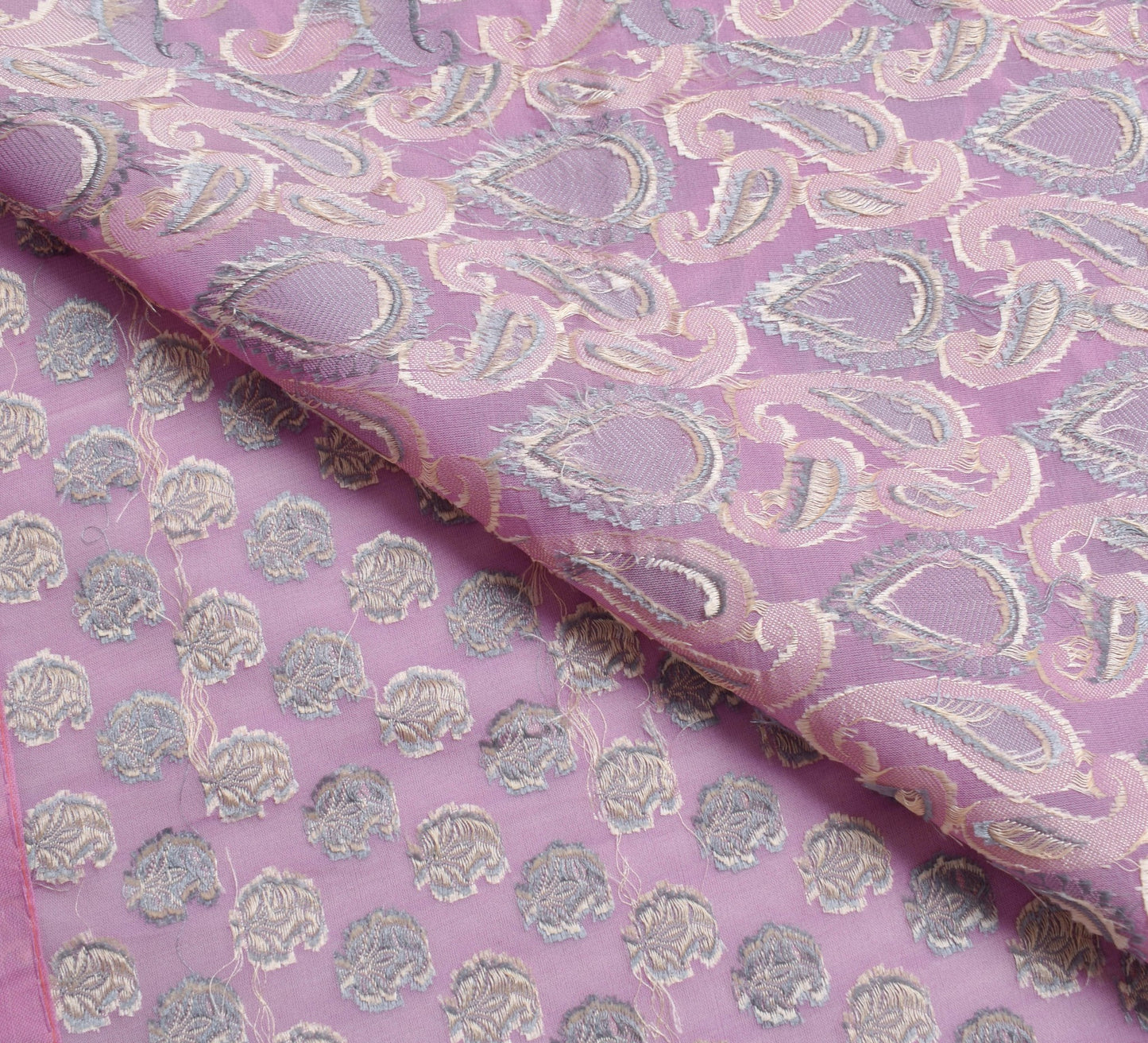 Sushila Vintage Lavender Saree Art Silk Paisley Banarasi Woven Sari Dress Fabric