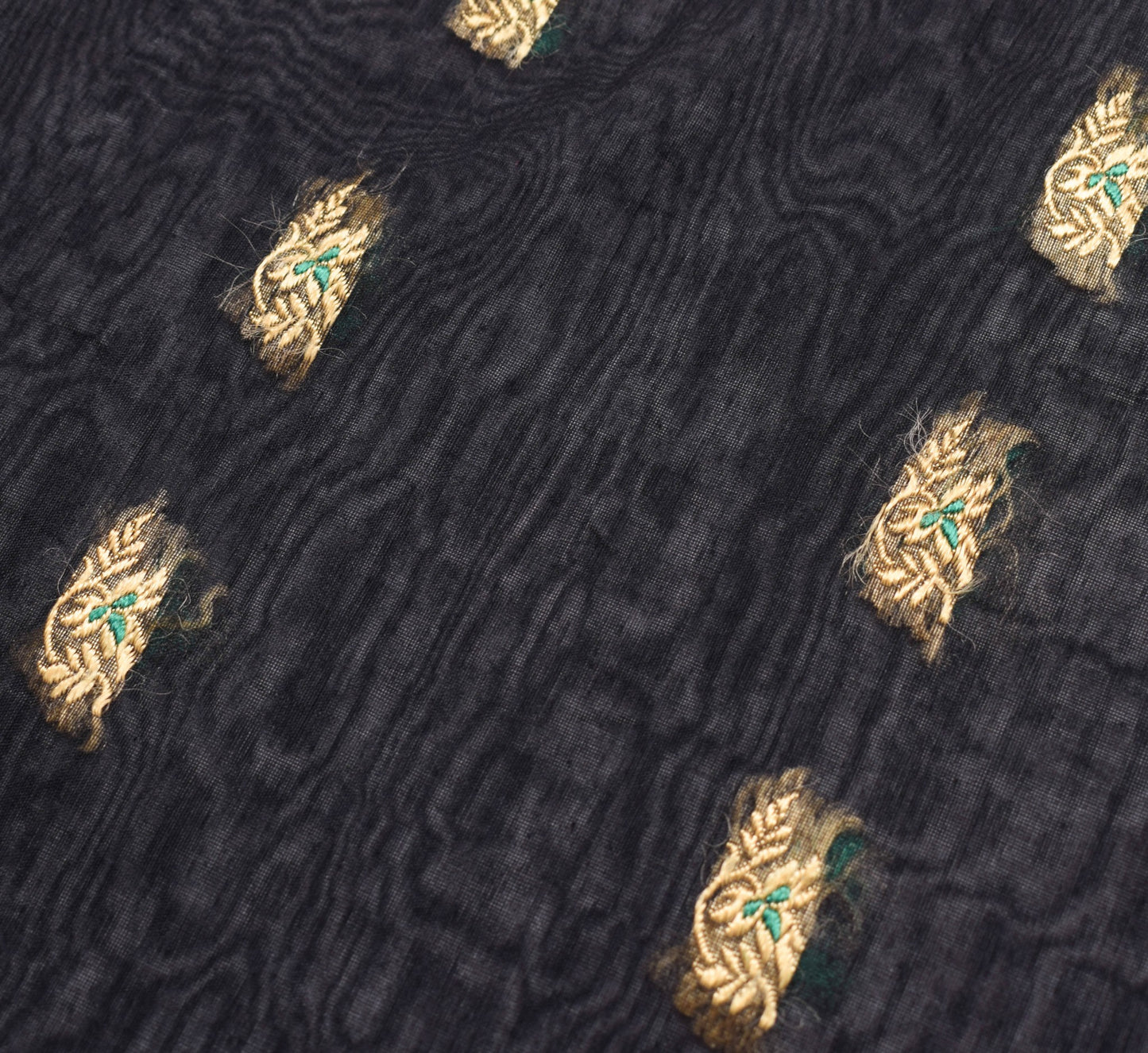 Sushila Vintage Black Classy Saree 100% Pure Cotton Silk Flora Woven Sari Fabric