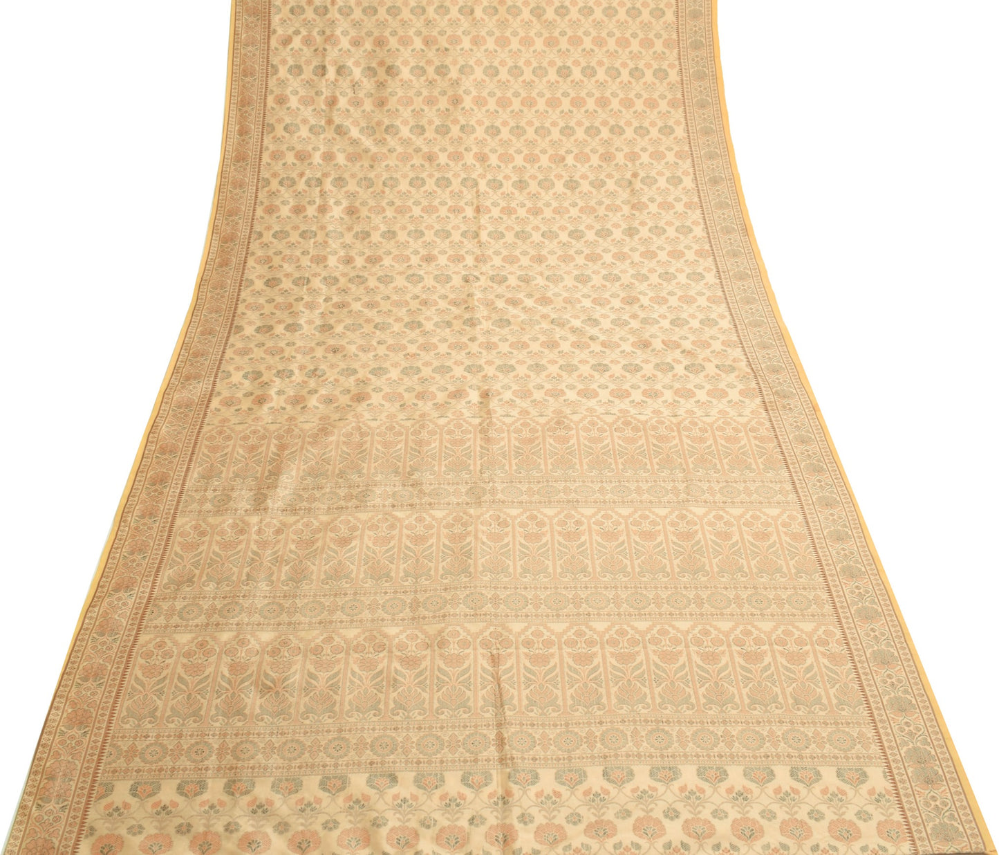 Sushila Vintage Beige Saree Art Silk All Over Woven Floral Classy Sari Fabric