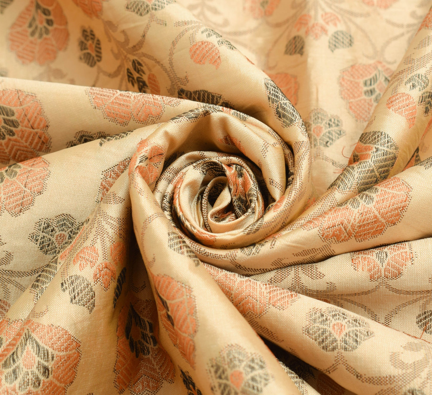 Sushila Vintage Beige Saree Art Silk All Over Woven Floral Classy Sari Fabric