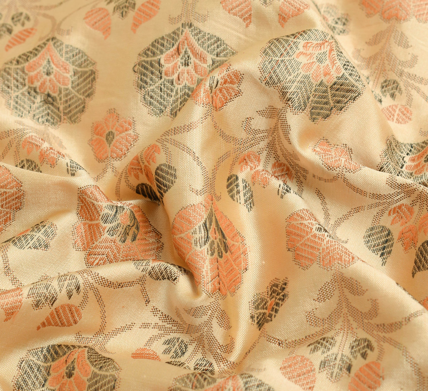 Sushila Vintage Beige Saree Art Silk All Over Woven Floral Classy Sari Fabric