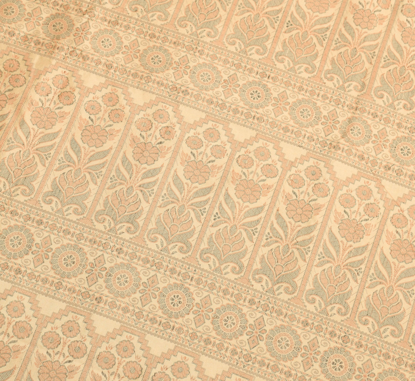 Sushila Vintage Beige Saree Art Silk All Over Woven Floral Classy Sari Fabric