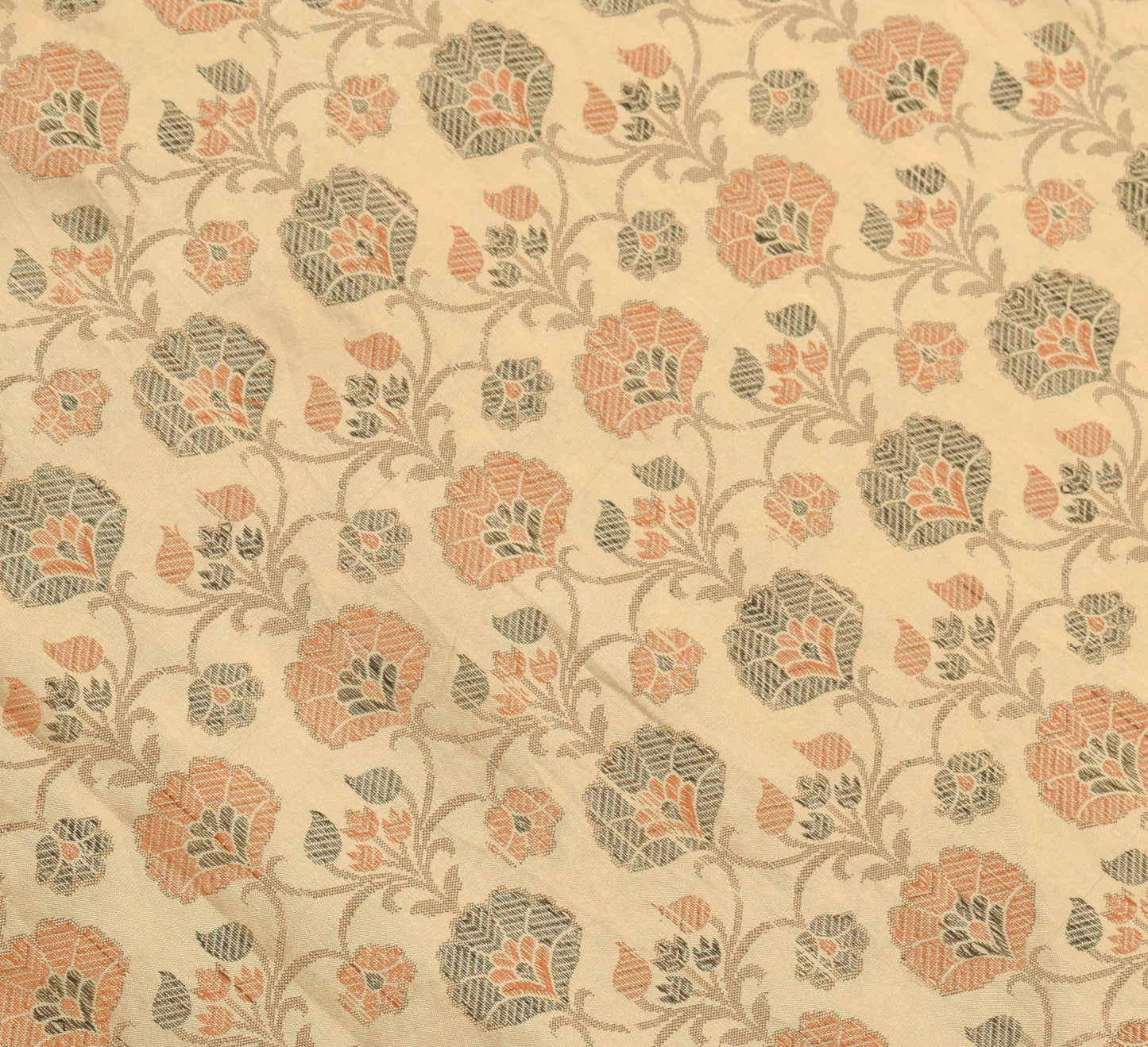 Sushila Vintage Beige Saree Art Silk All Over Woven Floral Classy Sari Fabric