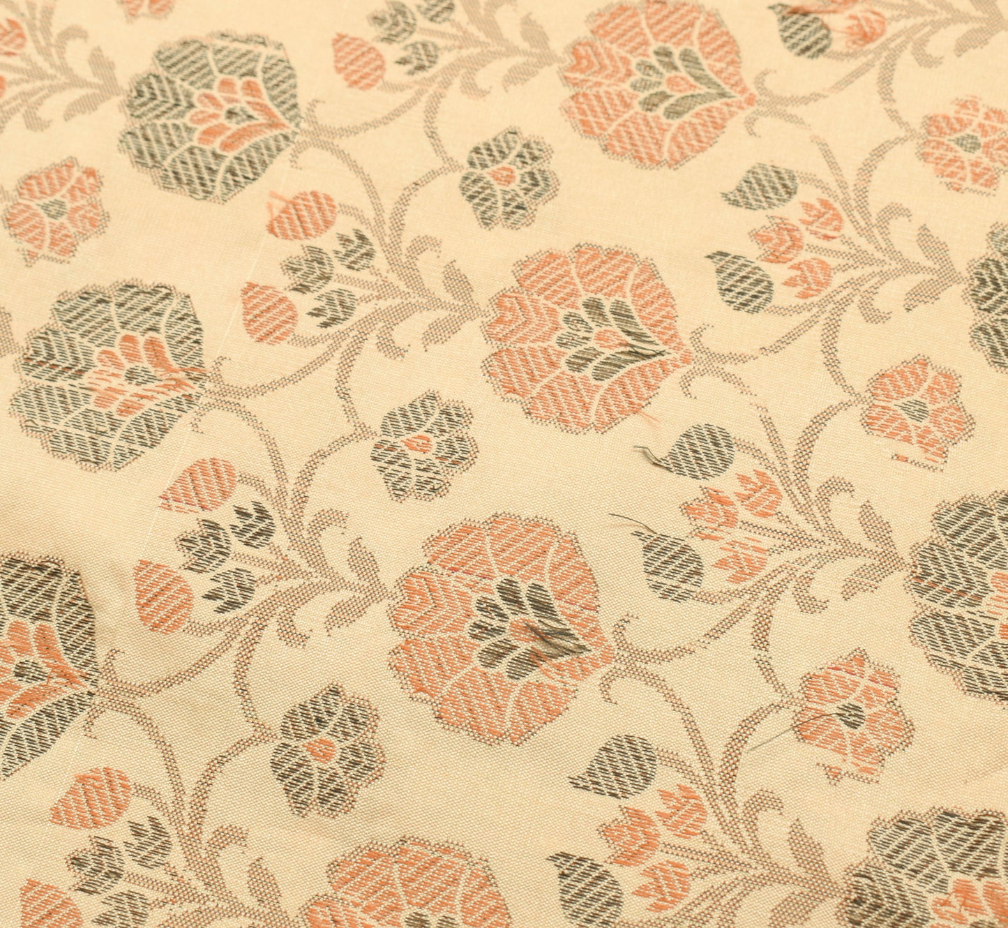 Sushila Vintage Beige Saree Art Silk All Over Woven Floral Classy Sari Fabric