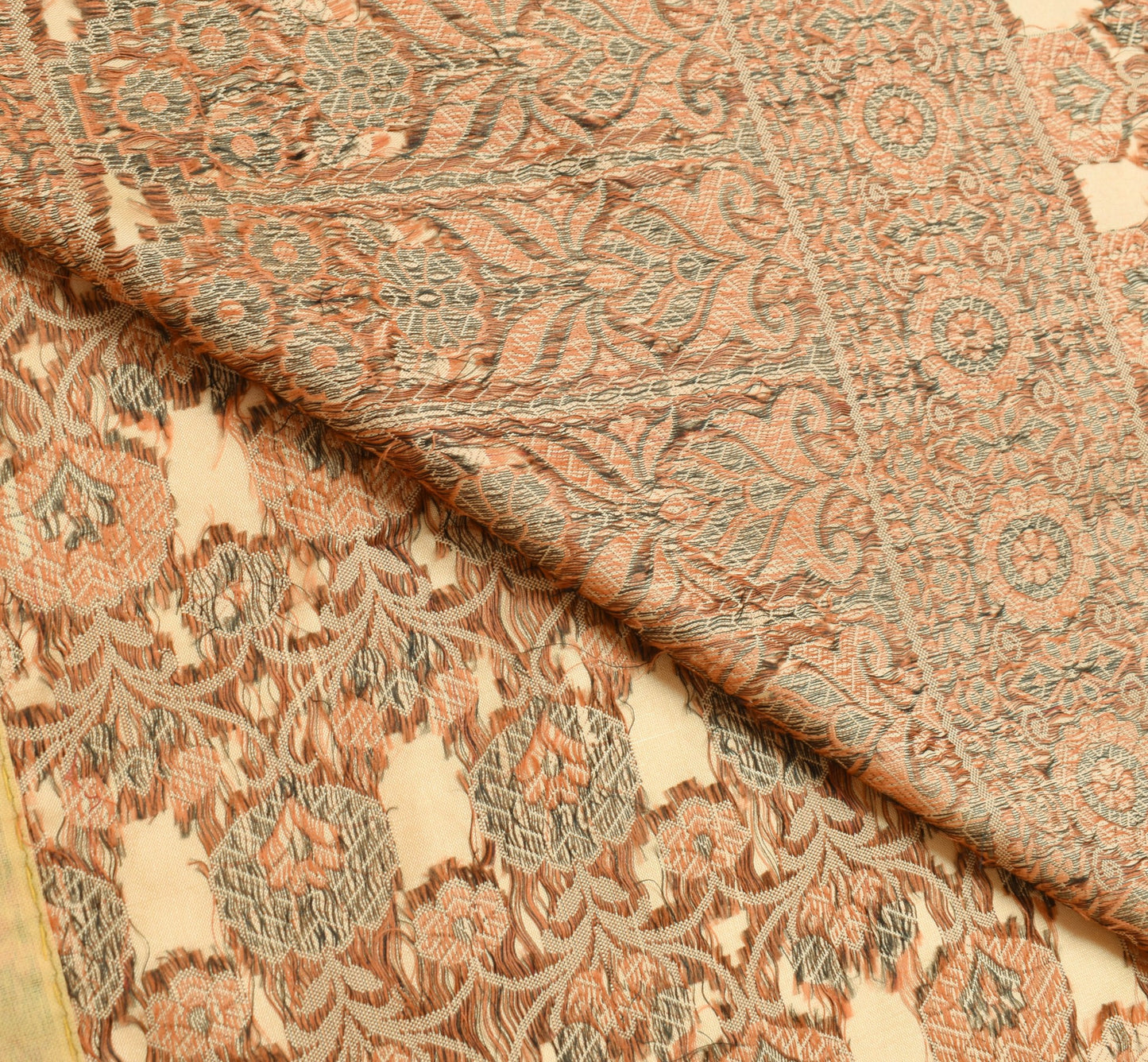 Sushila Vintage Beige Saree Art Silk All Over Woven Floral Classy Sari Fabric