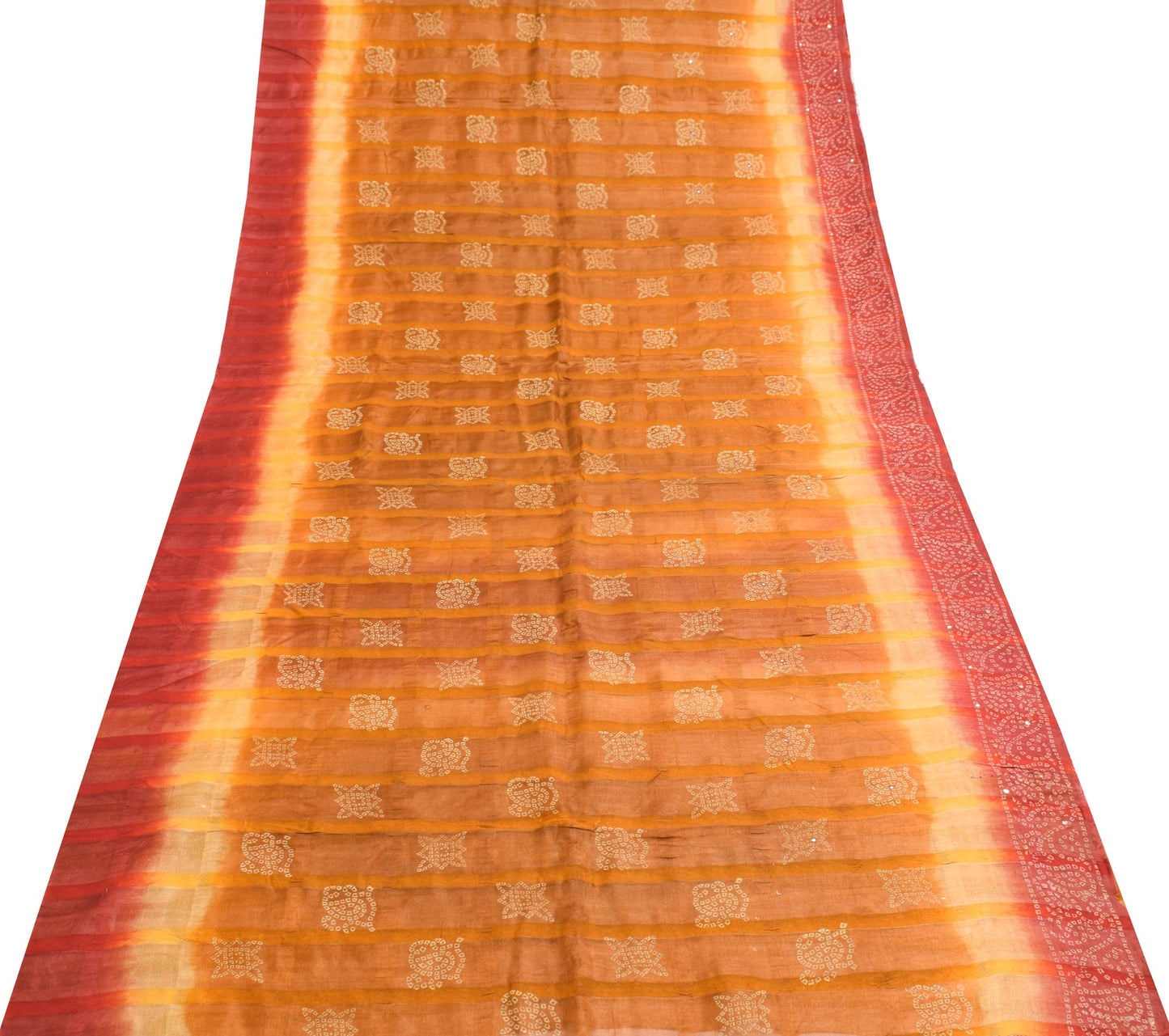 Sushila Vintage Rust Saree 100% Pure Silk Bandhani Mirror Work Sari Craft Fabric