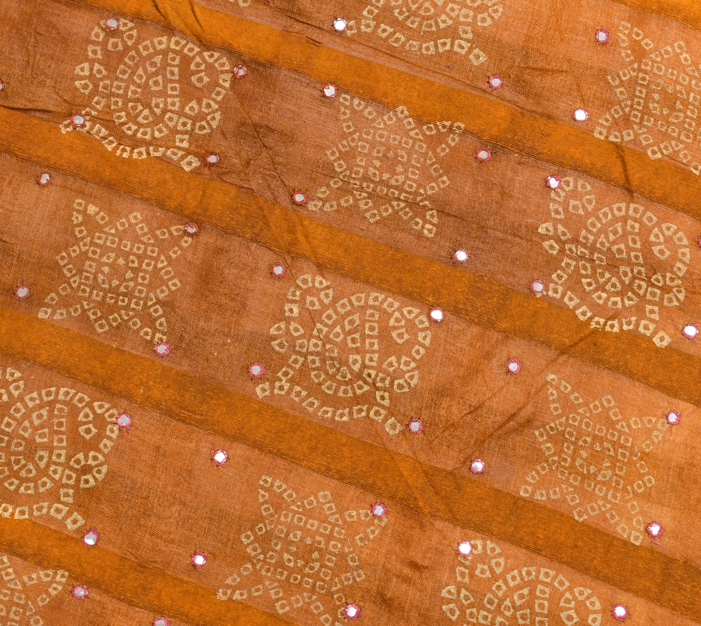Sushila Vintage Rust Saree 100% Pure Silk Bandhani Mirror Work Sari Craft Fabric