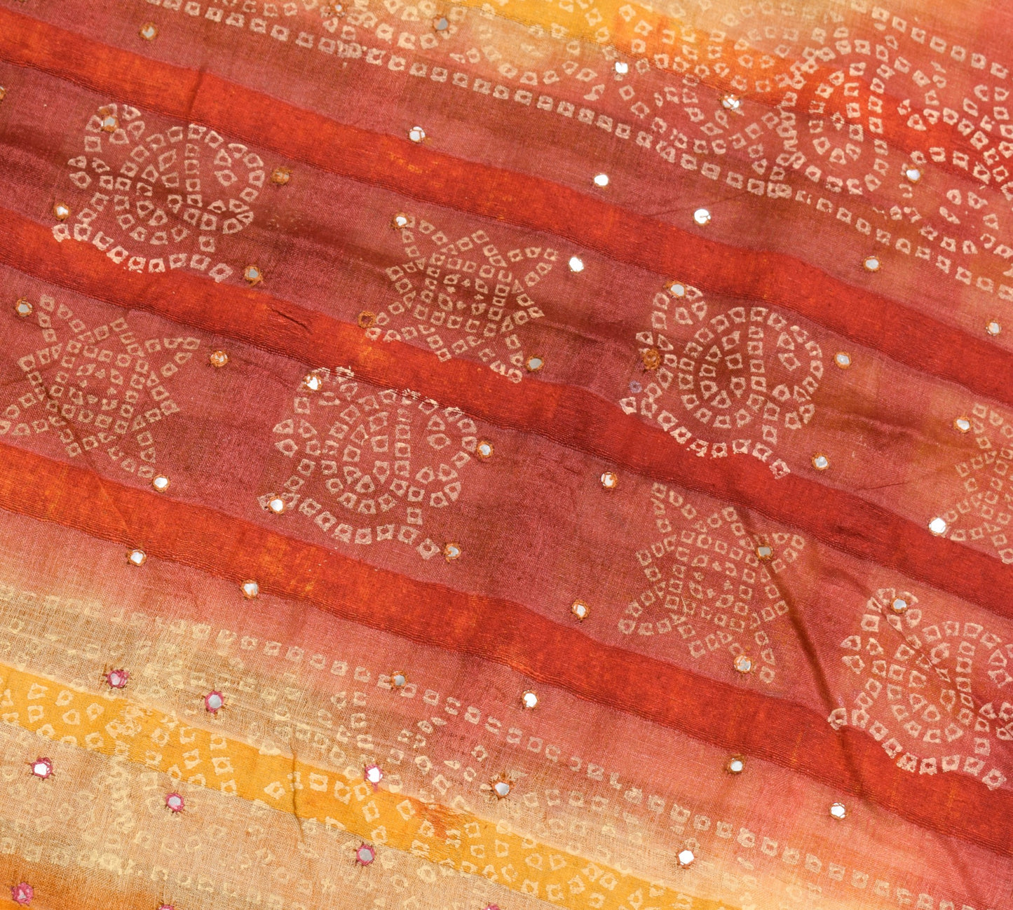 Sushila Vintage Rust Saree 100% Pure Silk Bandhani Mirror Work Sari Craft Fabric
