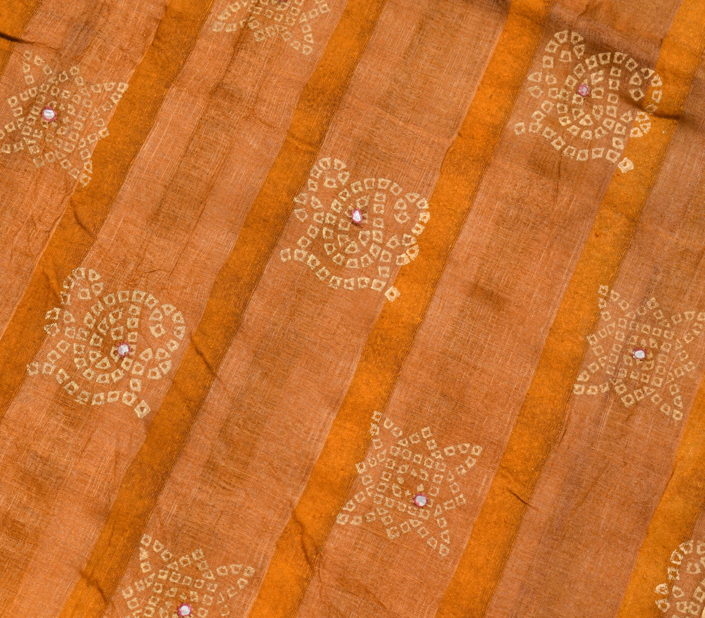 Sushila Vintage Rust Saree 100% Pure Silk Bandhani Mirror Work Sari Craft Fabric