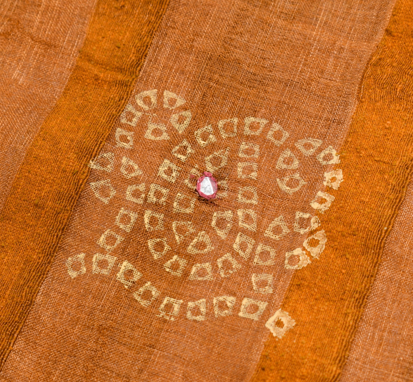 Sushila Vintage Rust Saree 100% Pure Silk Bandhani Mirror Work Sari Craft Fabric