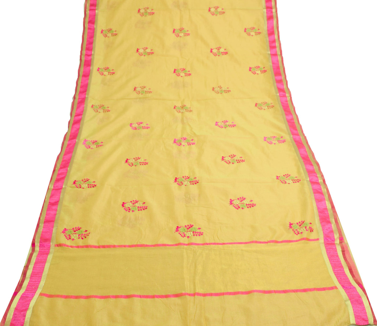 Sushila Vintage Green Maheswari Saree Art Silk Floral Embroidered Sari Fabric