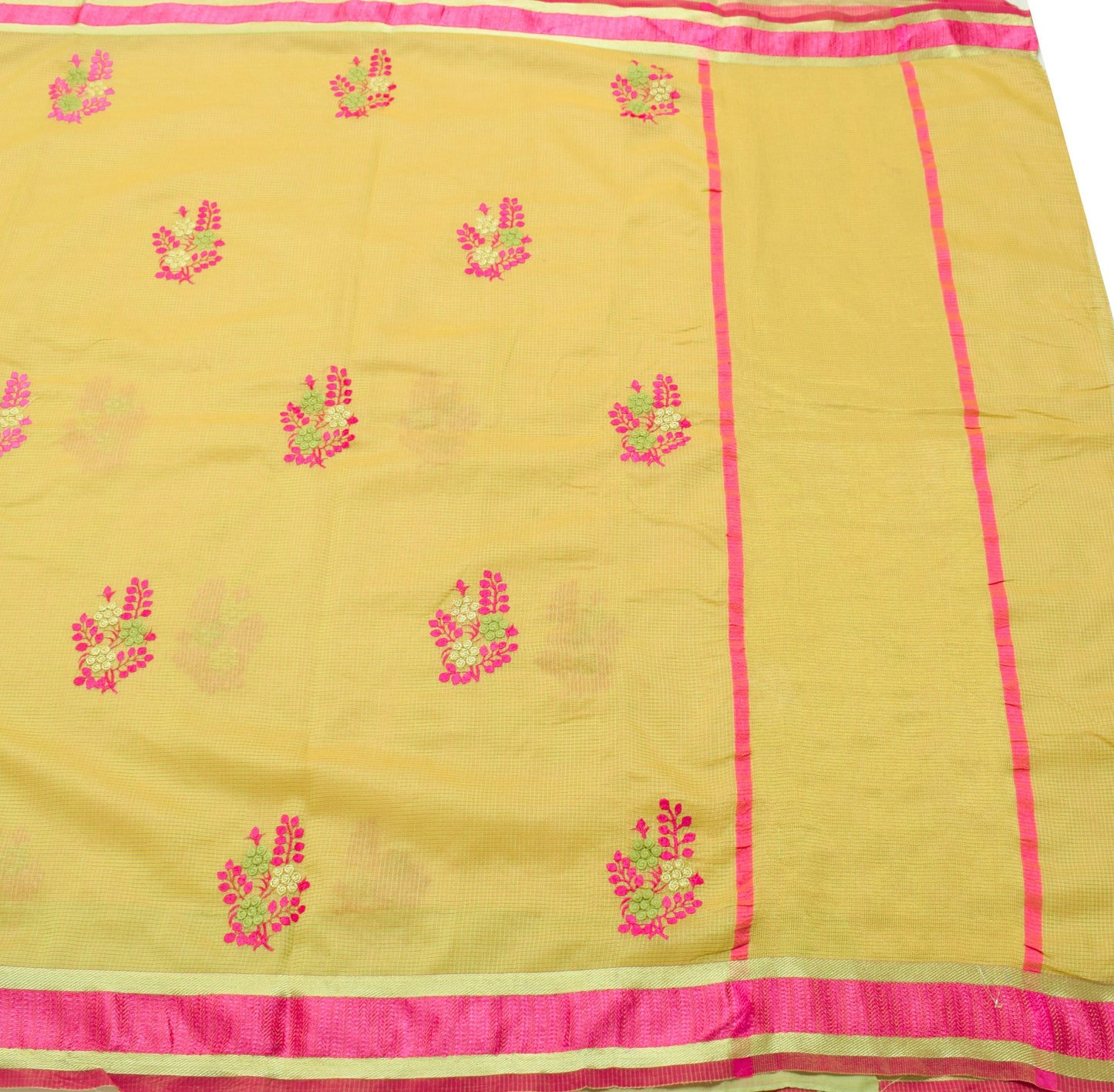 Sushila Vintage Green Maheswari Saree Art Silk Floral Embroidered Sari Fabric