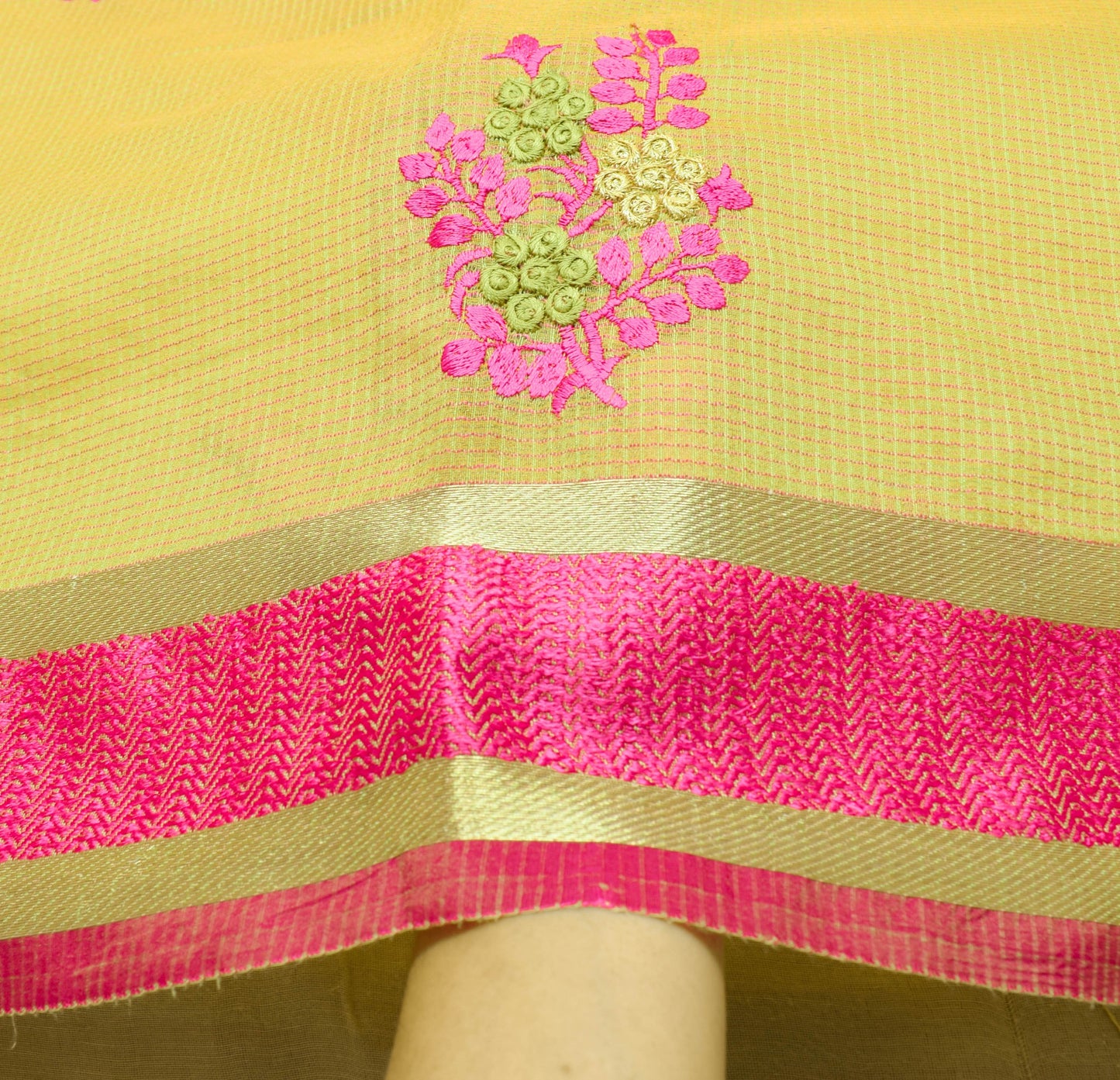 Sushila Vintage Green Maheswari Saree Art Silk Floral Embroidered Sari Fabric