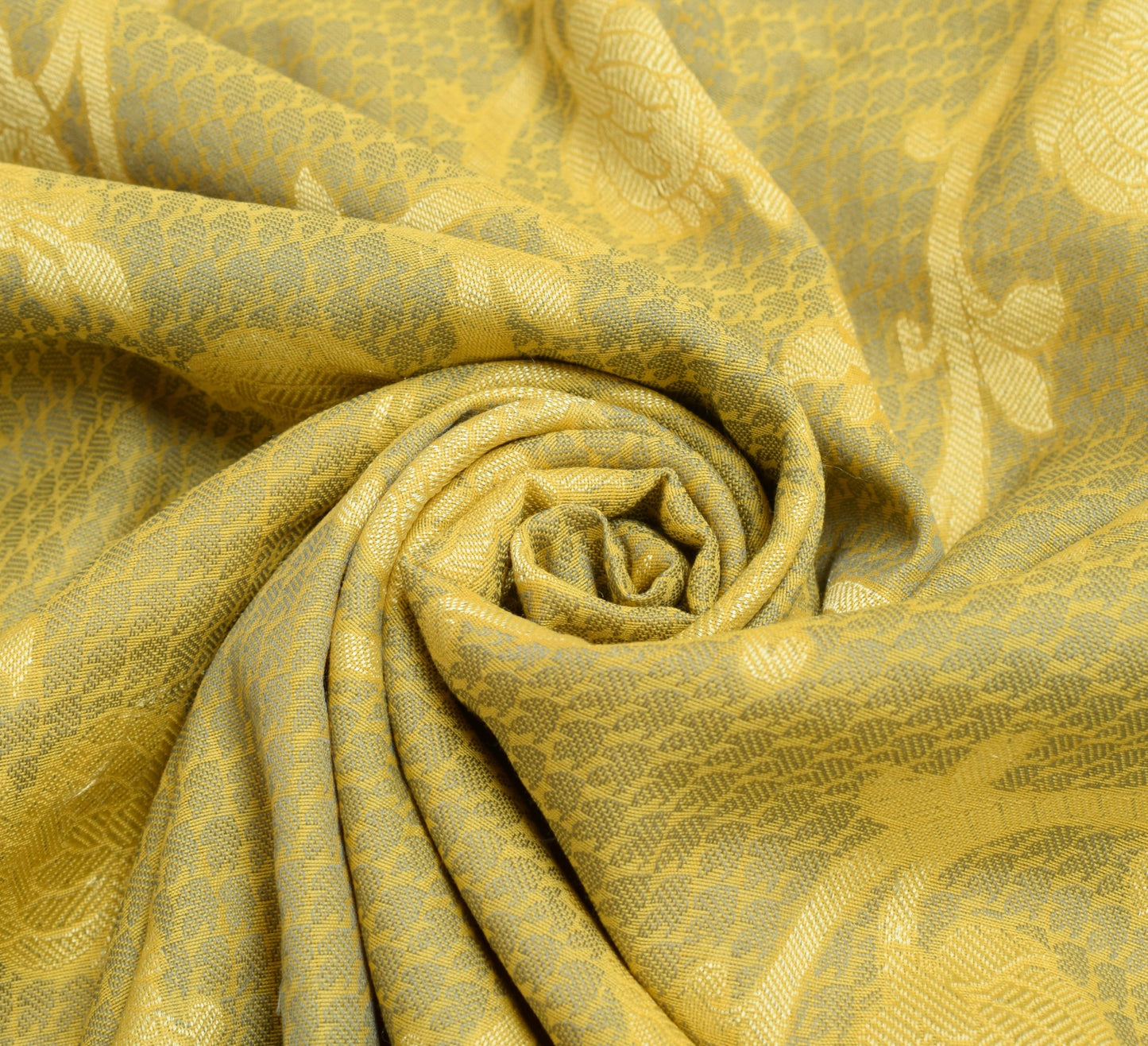 Sushila Vintage Yellow Saree Aer Silk All Over Woven Floral Sari Indian Fabric