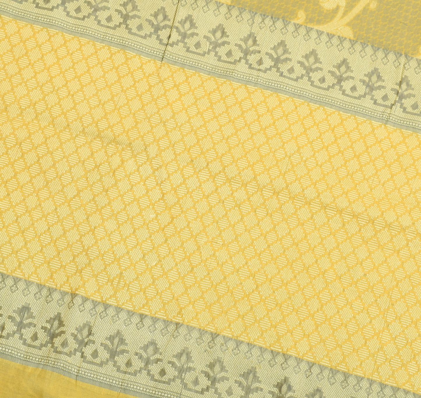 Sushila Vintage Yellow Saree Aer Silk All Over Woven Floral Sari Indian Fabric
