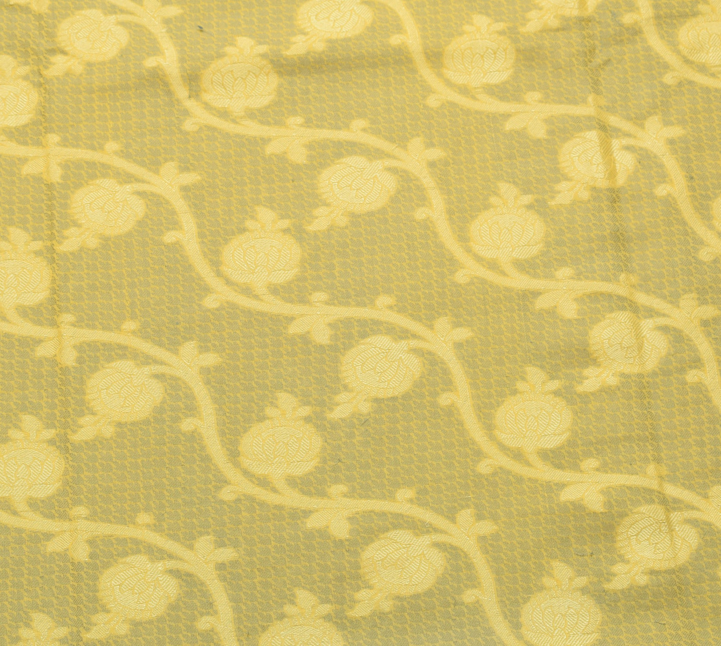 Sushila Vintage Yellow Saree Aer Silk All Over Woven Floral Sari Indian Fabric