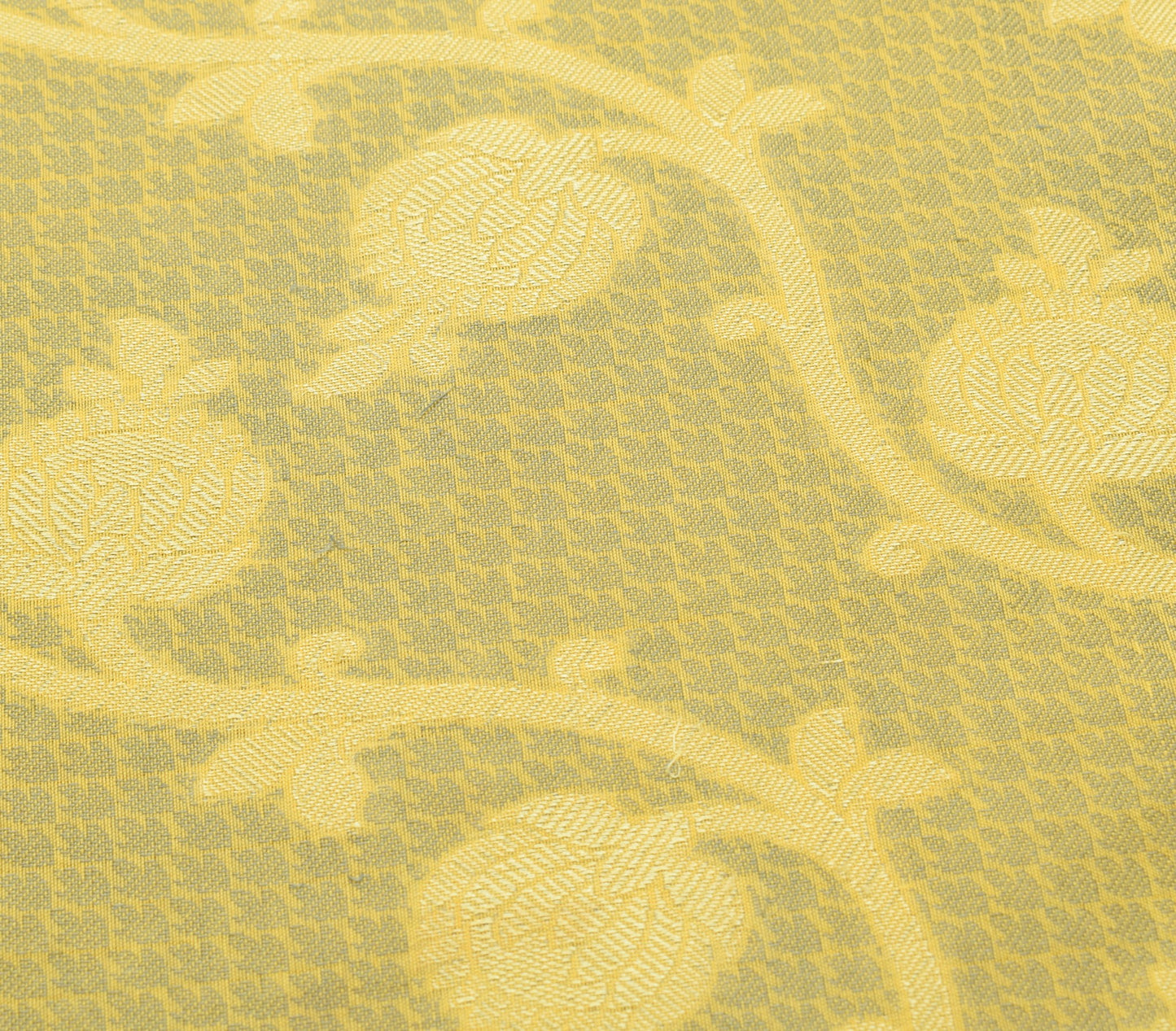 Sushila Vintage Yellow Saree Aer Silk All Over Woven Floral Sari Indian Fabric